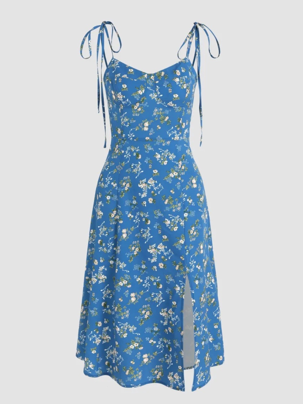 Cider Blue Floral Tie-Shoulder Midi Dress